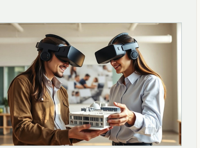 Two engineers collaborating in VR on the same project